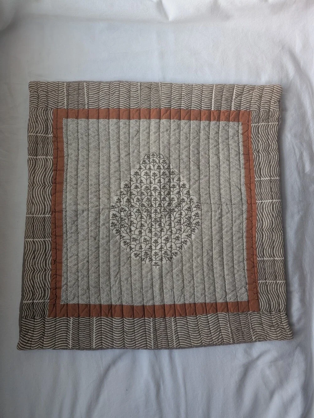 Crate& Barrel Jaipur Quilted Beige Brown Rust Square Euro Sham Pillow Covers - 2